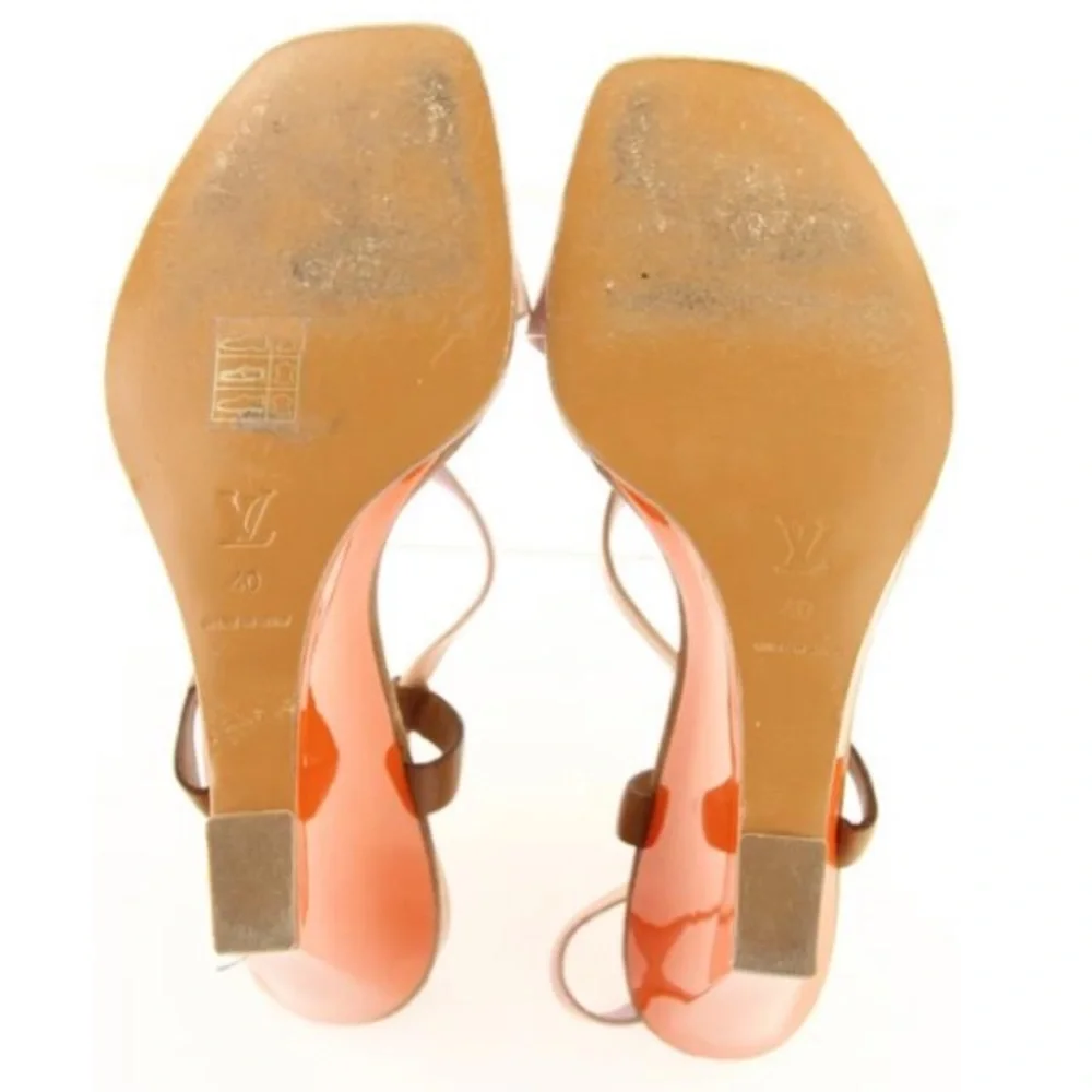 Louis Vuitton Pink and Brown Patent Leather Wedge Sandals